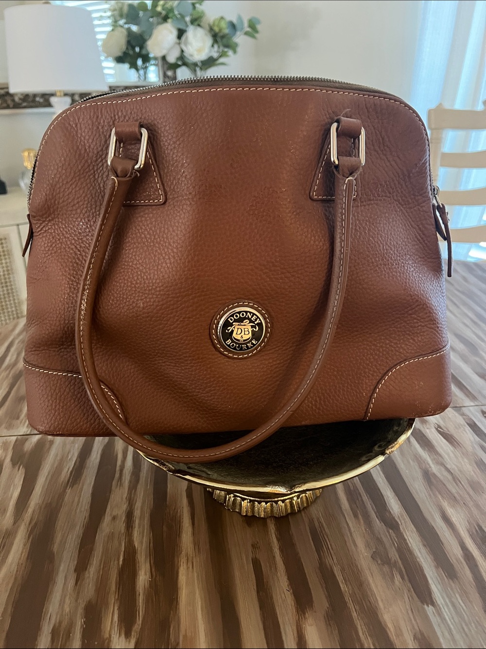 Dooney & Bourke Chestnut Brown Pebble Leather Dome Satchel